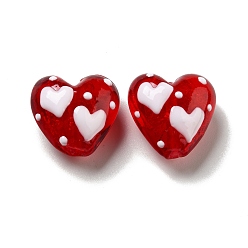Roja Abalorios de colores vario hechos a mano, corazón, rojo, 19~20.5x20~20.5x11.5~13.5 mm, agujero: 2.5 mm