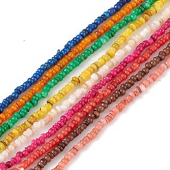 Color mezclado Cuentas de concha de perla natural hebras, teñido, perlas heishi, Disco redondo plano, color mezclado, 3x1~2 mm, agujero: 0.9 mm, sobre 226 unidades / cadena, 14.96'' (38 cm)