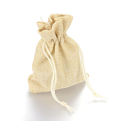 Mousseline au Citron Sacs en polyester imitation toile de jute sacs à cordon, pour noël, fête de mariage et emballage de bricolage, mousseline de citron, 14x10 cm