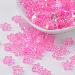Pink Perles acryliques transparentes écologiques, étoiles, rose, couleur ab , environ 10 mm de diamètre, épaisseur de 4mm, trou: 1.5 mm. environ 2140 pcs / 500 g