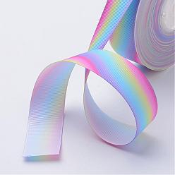 Coloré Rubans polyester gros-grain, imprimé, colorées, 1 pouces (25 mm), à propos de 100yards / roll (91.4m / roll)
