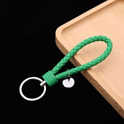 Sea Green PU Leather Knitting Keychains, Wristlet Keychains, with Platinum Tone Plated Alloy Key Rings, Sea Green, 12.5x3.2cm