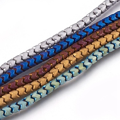 Mixed Color Electroplate Non-magnetic Synthetic Hematite Bead Strands, Frosted, Column, Mixed Color, 5x4mm, Hole: 1mm, about 101~102pcs/strand, 15.9 inch(40.5cm)