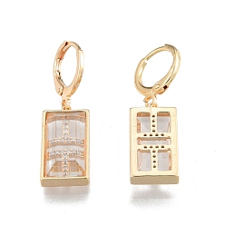 Real 18K Gold Plated Clear Cubic Zirconia Rectangle Dangle Leverback Earrings, Brass Jewelry for Women, Cadmium Free & Nickel Free & Lead Free, Real 18K Gold Plated, 32mm, Pin: 1mm