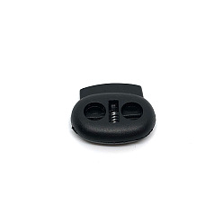 Черный Нейлоновый шнур фиксирует зажимы на концах, застежка-кнопка с двойным отверстием на шнурке, чёрные, 1.8x2 см, отверстие : 4 мм
