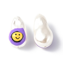 Blue Violet Shell Enamel Beads, Oval with Smiling Face, Blue Violet, 21~21.5x12.5~13x12mm, Hole: 1~1.2mm