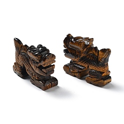 Œil De Tigre Figurines de dragon de guérison sculptées en œil de tigre naturel, Décorations d'affichage en pierre d'énergie reiki, 52~55x18x37.5mm