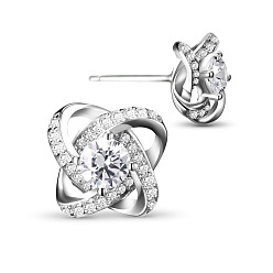 Platinum SHEGRACE Awesome Design Rhodium Plated 925 Sterling Silver Stud Earrings, with Micro Pave AAA Cubic Zirconia Flower, Platinum, 10mm, Pin: 0.7mm
