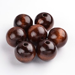 Кокосово-Коричневый Природных шарики древесины, без свинца, окрашенные, круглые, темнокоричневый цвет, 24~25 мм, отверстие : 5 мм
