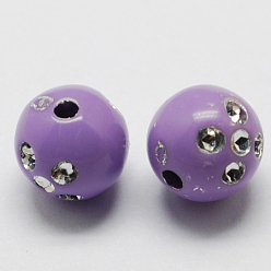 Medium Purple Plating Acrylic Beads, Metal Enlaced, Round, Medium Purple, 11~12mm, Hole: 2mm, about 1000pcs/500g