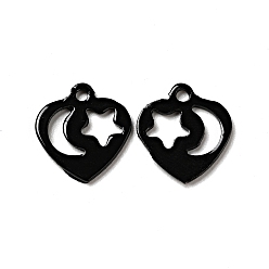 Black Spray Painted 201 Stainless Steel Charms, Heart with Star & Moon Pattern, Black, 12x11.5x1mm, Hole: 1.4mm