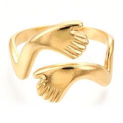 Chapado en Oro Real 18K Chapado de iones (ip) 304 anillos de puños de acero inoxidable para abrazar las manos, anillos abiertos para mujer gils, real 18 k chapado en oro, tamaño de EE. UU. 9 (18.9 mm)