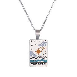 Stainless Steel Color Titanium Steel Enamel Tarot Rectangle Pendant Necklaces, Stainless Steel Cable Chain Necklace for Women Men, THE STAR, Stainless Steel Color, 17.72 inch(45cm)