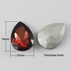 Dark Red Glass Pointed Back Rhinestone, Back Plated, Faceted, Teardrop, Dark Red, 14x10x5mm