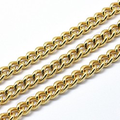 Real 18K Gold Plated Eco-Friendly Brass Cuban Link Chains, Curb Chains, Unwelded, Lead Free & Cadmium Free & Nickel Free, Real 18K Gold Plated, 9.5x7x3.5mm