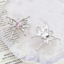 Light Rose Alloy Pendant with Rhinestone, Butterfly Charms, Platinum, Light Rose, 29x29mm