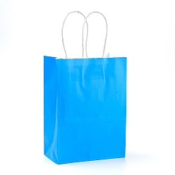 Dodger Blue Pure Color Kraft Paper Bags, Gift Bags, Shopping Bags, with Paper Twine Handles, Rectangle, Dodger Blue, 33x26x12cm