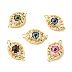 Mixed Color Evil Eye Resin Brass Connector Charms, Eye Link, Real 18K Gold Plated, Mixed Color, 14x24x6mm, Hole: 1.6mm