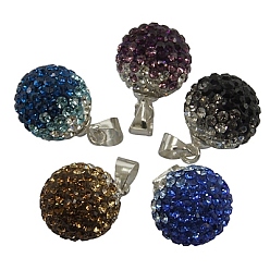 Mixed Color Austrian Crystal Charms, With Sterling Silver Clasps, Round, Mixed Color, 16mm, Hole: 3.5mm