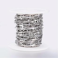 Stainless Steel Color Handmade 304 Stainless Steel Bar Link Chains, Soldered, with Spool, Cross, Stainless Steel Color, 13x5x1.5mm, about 32.8 Feet(10m)/roll