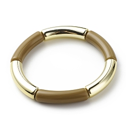 Dark Goldenrod Acrylic Curved Tube Beaded Stretch Bracelet for Women, Dark Goldenrod, Inner Diameter: 2-1/8 inch(5.3cm)