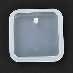 White DIY Pendant Silicone Molds, Resin Casting Molds, Clay Craft Mold Tools, Square, White, 42x42x7.5mm, Hole: 3mm