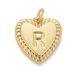 Letter R Rack Plating Real 18K Gold Plated Brass Pendants, with Jump Rings, Long-Lasting Plated, Lead Free & Cadmium Free & Nickel Free, Heart with Letter A~Z, Letter.R, 16x15x2.5mm, Jump Ring: 5x0.5mm, 3mm Inner Diameter