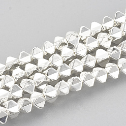 Silver Plated Electroplate Non-magnetic Synthetic Hematite Beads Strands, Silver Plated, 3x4.5x4.5mm, Hole: 1mm, about 120pcs/strand, 16.14 inch