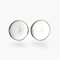 Stainless Steel Color Eco-Friendly 316 Surgical Stainless Steel Stud Earring Settings, Flat Round, Stainless Steel Color, Tray: 16mm, 18x2mm, Pin: 0.7mm