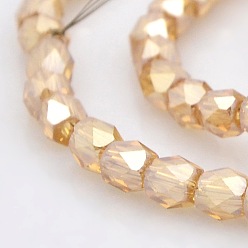 BurlyWood Pearl Luster Plated Glass Faceted Drum Beads Strands, BurlyWood, 4x4x4mm, Hole: 1mm, about 100pcs/strand, 15.7 inch