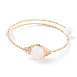 Pierre Précieuse Naturelle Bracelet en perles rondes de sélénite naturelle, bracelet de couple réglable en fil de cuivre pour femme, or, diamètre intérieur: 2 pouce (5.2 cm)