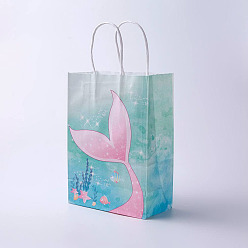 Pale Turquoise kraft Paper Bags, with Handles, Gift Bags, Shopping Bags, Ocean Theme, Rectangle, Pale Turquoise, 21x15x8cm
