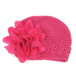 Deep Pink Handmade Crochet Baby Beanie Costume Photography Props, with Lace Flower, Deep Pink, 180mm