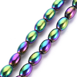 Purple Plated Electroplate Opaque Glass Beads Strands, Oval, Purple Plated, 6.5x4.5mm, Hole: 1mm, about 60~65pcs/strand, 15.16~15.94 inch(38.5cm~40.5cm)