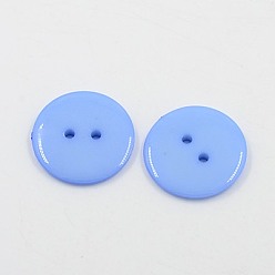 Bleu Bleuet Boutons acryliques de couture, Boutons en plastique pour costumes, 2-trou, teint, plat rond, bleuet, 15x2mm, Trou: 1mm