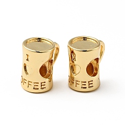 Real 18K Gold Plated Rack Plating Brass European Beads, Cadmium Free & Lead Free, Large Hole Beads, Cup with Word I Love Coffee, Real 18K Gold Plated, 11x11x8mm, Hole: 4.5mm