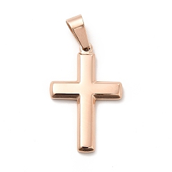 Rose Gold Ion Plating(IP) 304 Stainless Steel Pendants, Cross Charms, Rose Gold, 34.5x22.3x3mm, Hole: 10x5.5mm