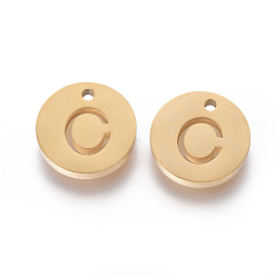 Letter C 304 Stainless Steel Charms, Ion Plating (IP), Flat Round, Letter.C, 10x1.5mm, Hole: 1mm
