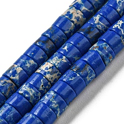 Синий Синтетические окрашенные нити императорской яшмы, диск, Heishi бусы, синие, 4~4.5x2~3 мм, отверстие : 0.7 мм, около 140~141 шт / нитка, 14.88''~15.12" (37.8~38.4 см)