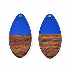 Bleu Pendentifs en résine transparente et bois de noyer, breloque en forme de larme, bleu, 38x18x3mm, Trou: 2mm