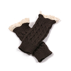 Gris Gants sans doigts à tricoter en fil de fibre acrylique, gants chauds d'hiver à bord en dentelle avec trou pour le pouce pour femmes, grises , 190x75mm