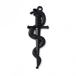 Electrophoresis Black Colgantes de la aleación, espada con amuleto de serpiente, electroforesis negro, 39.5x13.5x2.8 mm, agujero: 1.5 mm