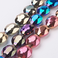 Couleur Mélangete Galvanoplastie facettes perles ovales en verre de cristal brins, couleur mixte, 24x20x10mm, Trou: 1mm, Environ 30 pcs/chapelet, 28.3 pouce