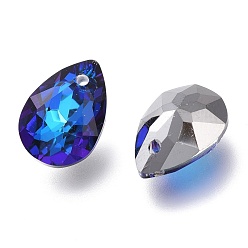 Azul Bermuda Colgantes de diamantes de imitación de cristal, espalda plateada, facetados, lágrima, azul bermudas, 11.5x8x5 mm, agujero: 1.5 mm
