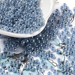 Bleu Acier Perles de rocaille en verre, Ceylan, trou rond, ronde, bleu acier, 4x3mm, Trou: 1.5mm, 7500 pcs / livre