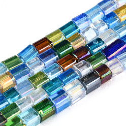 Coloré Brins de perles de verre de galvanoplastie transparentes, de couleur plaquée ab , rectangle, colorées, 3~8.5x3.5~4x3.5~4mm, Trou: 1.2mm, Environ 96~101 pcs/chapelet, 15.16 pouces ~ 15.55 pouces (38.5~39.5 cm)