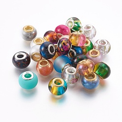 Mixed Color Glass European Beads, with Brass Cores, Large Hole Beads, Rondelle, Mixed Color, 14.5x11mm, Hole: 5mm