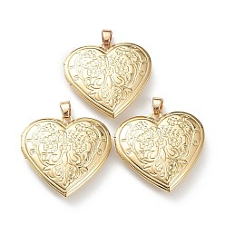 Настоящее золото 18K Подвески латуни медальон, фоторамки кулоны для ожерелий, долговечный, сердце, реальный 18 k позолоченный, 29x28.5x7 мм, отверстие : 4.5x3 мм, 21x16 мм внутренним диаметром