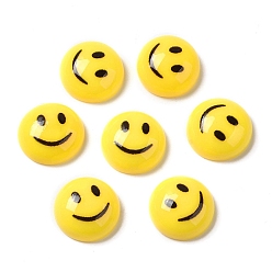 Jaune Cabochons en résine opaque, demi-rond avec imprimé visage souriant, jaune, 14x5.5mm