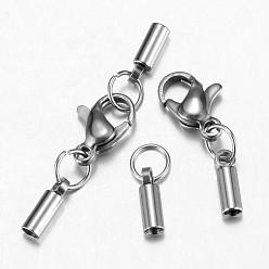 Stainless Steel Color 304 Stainless Steel Lobster Claw Clasps, with Cord Ends, Stainless Steel Color, 38.5mm